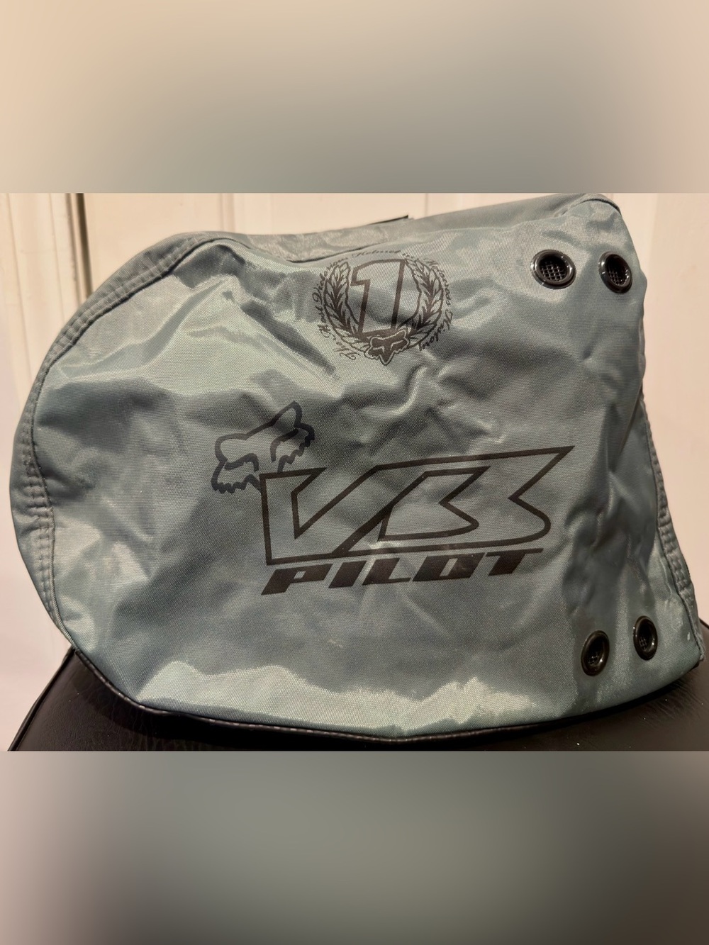 Fox Racing blue grey V3 Pilot helmet bag felt lined interior excellent cond